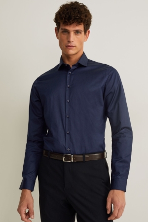 C&A Business Slim Fit Cutaway Collar Easy-iron Hemd Herren Dunkelblau | ZVCRE-4876