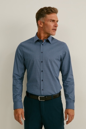 C&A Business Slim Fit Extra Long Sleeve s Easy-iron Hemd Herren Blau Dunkelblau | OTUDM-8246