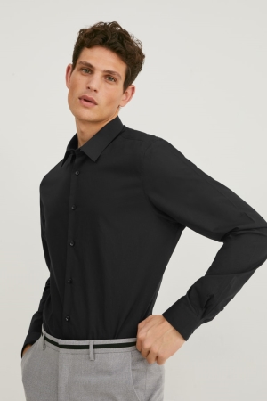 C&A Business Slim Fit Extra-long Sleeve s Easy-iron Hemd Herren Schwarz | XWRNG-5029