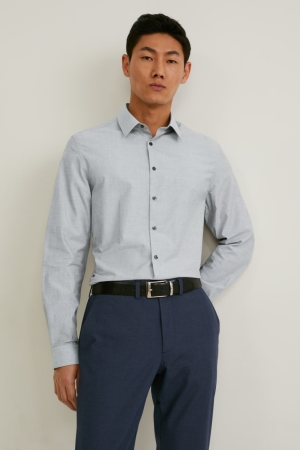 C&A Business Slim Fit Kent Collar Easy-iron Hemd Herren Grau | LMOGD-6317