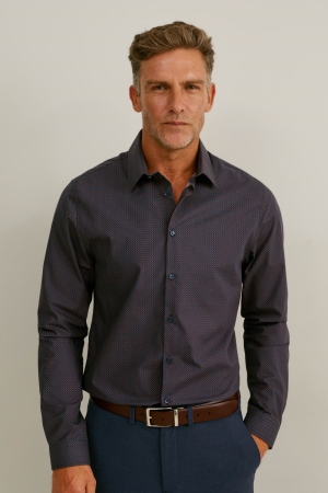 C&A Business Slim Fit Kent Collar Easy-iron Recycled Hemd Herren Dunkelblau | MZVPS-7849