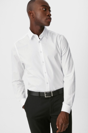 C&A Business Slim Fit Kent Collar Easy-iron Hemd Herren Weiß | OVAXK-5670