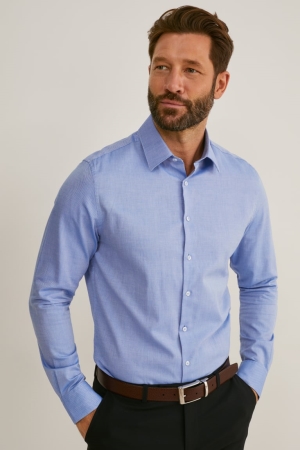 C&A Business Slim Fit Kent Collar Easy-iron Hemd Herren Hellblau | PCFRT-9631