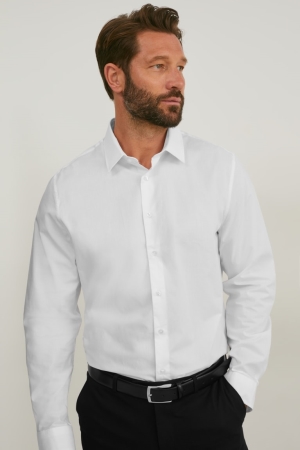 C&A Business Slim Fit Kent Collar Easy-iron Hemd Herren Weiß | PHNLF-2689