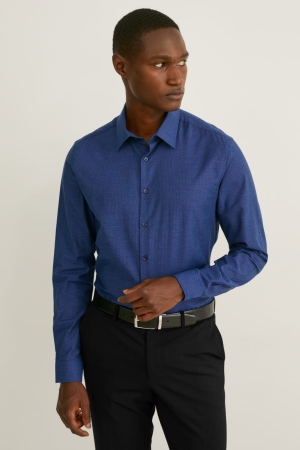 C&A Business Slim Fit Kent Collar Easy-iron Hemd Herren Dunkelblau | TFKJP-9468