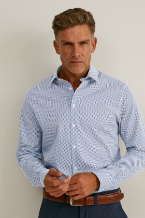 C&A Business Slim Fit Kent Collar Easy-iron Hemd Herren Hellblau | TRJNY-8316