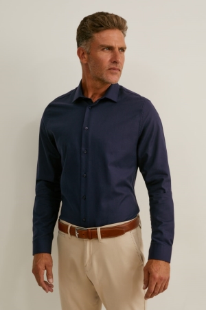 C&A Business Slim Fit Kent Collar Easy-iron Hemd Herren Dunkelblau | TWRGC-1763