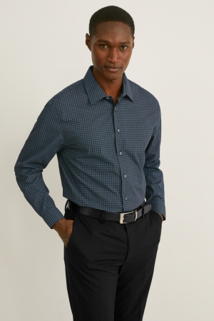 C&A Business Slim Fit Kent Collar Easy-iron Hemd Herren Dunkelgrün Schwarz | UOKNV-4253