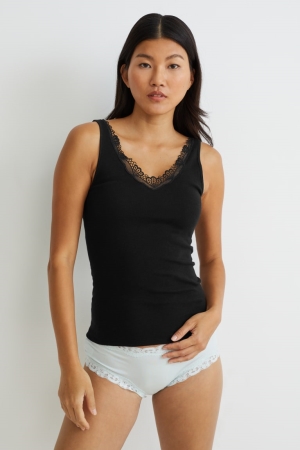 C&A Camisole Organic Baumwoll Unterwäsche Damen Schwarz | OBTLG-6853