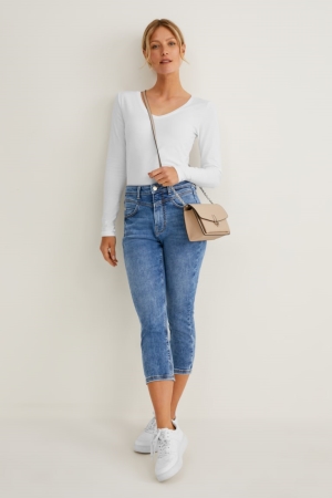 C&A Capri High Taille Jeans Damen Blau | MKDYN-2854