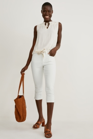 C&A Capri With Belt Mid Taille Jeans Damen Weiß | EAVOC-3018