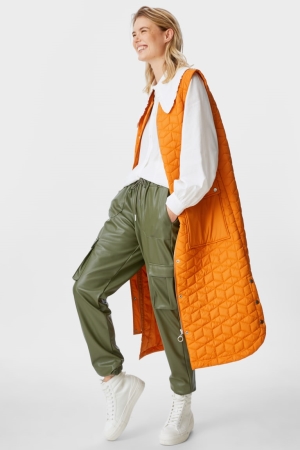 C&A Cargo Faux Leder Recycled Hosen Damen Dunkelgrün | EYWXL-5678
