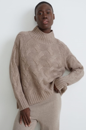 C&A Cashmere Cable Knit Pattern Jumper Damen Grau Braun | ZVPDB-1430