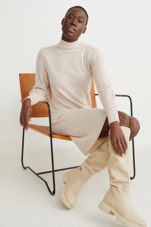 C&A Cashmere Kleider Damen Beige | NZXJG-0263