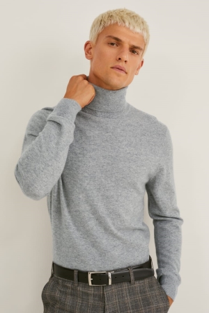 C&A Cashmere Polo Neck Jumper Herren Grau | ESQMK-8106