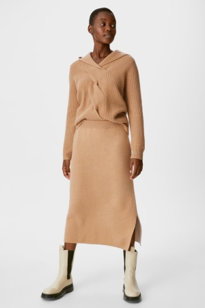 C&A Cashmere Röcke Damen Beige | VLIRN-1356