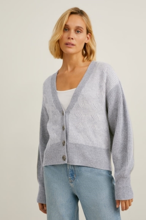 C&A Cashmere Strickjacke Damen Grau | CUHAL-7201