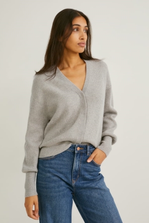 C&A Cashmere Strickjacke Damen Hellgrau | UAYZJ-0918
