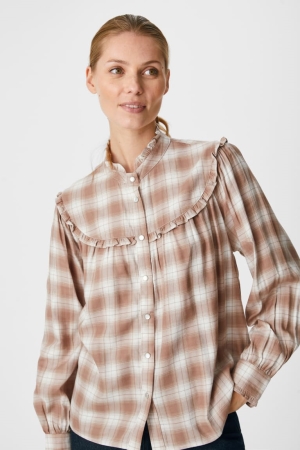 C&A Check Bluse Damen Hellbraun | LZSYC-5473