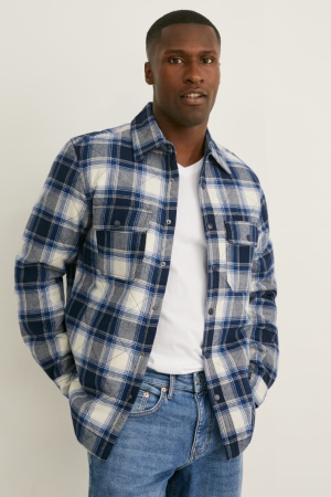 C&A Check Hemd Herren Dunkelblau Weiß | MPITO-2453