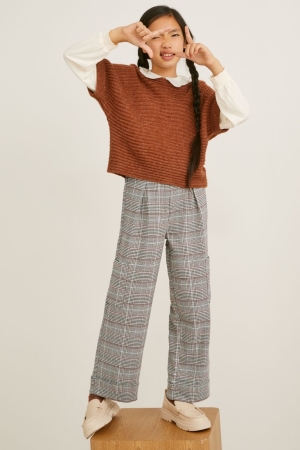C&A Check Hosen Mädchen Beige | XHEDQ-6947