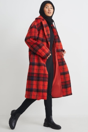 C&A Check Mäntel Damen Rot | BDEGH-8947