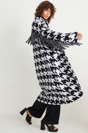 C&A Check Mäntel Damen Schwarz Weiß | COTQK-2716