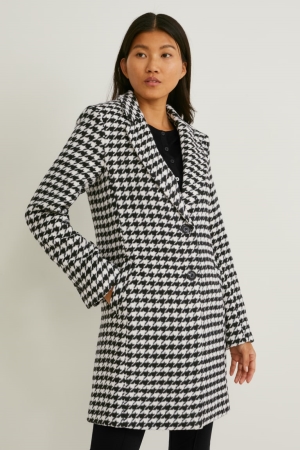 C&A Check Mäntel Damen Schwarz Weiß | KZGSA-5028