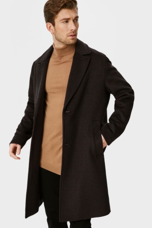 C&A Check Mäntel Herren Dunkelbraun | RZYBK-7839