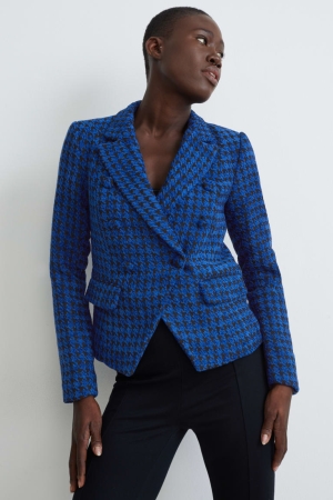 C&A Chenille Regular Fit Check Blazer Damen Dunkelblau | YSFMN-6013