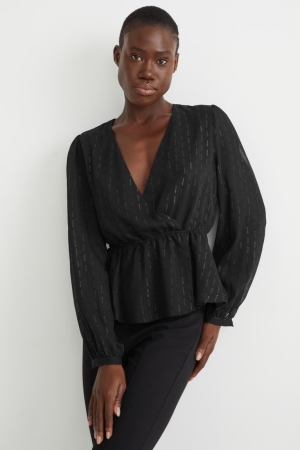 C&A Chiffon Bluse Damen Schwarz | UCHZE-4798