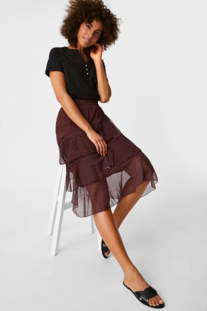 C&A Chiffon Röcke Damen Dunkelrot | EZHUI-0469