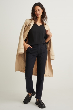 C&A Chinos Mid-rise Taille Hosen Damen Schwarz | IVAWQ-4063