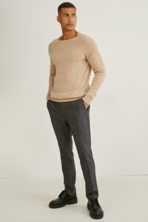 C&A Chinos Tapered Fit Flex 4 Way Stretch Check Hosen Herren Grau Braun | JITZQ-2375