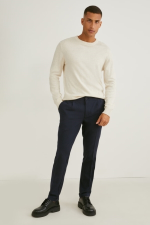 C&A Chinos Tapered Fit Flex 4 Way Stretch Check Hosen Herren Dunkelgrau | XQRMT-2613