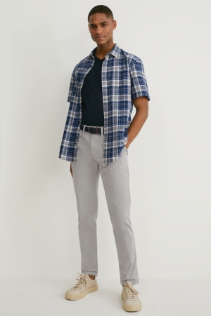 C&A Chinos With Belt Regular Fit Lycra® Hosen Herren Grau | RLEWC-1582