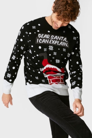 C&A Christmas Father Christmas Jumper Herren Schwarz | VQBAY-1847