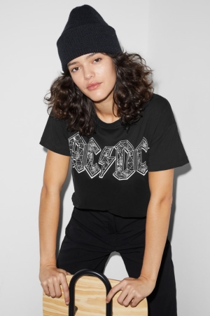 C&A ClockhouseAc/Dc T-shirts Damen Schwarz | IESGX-5180
