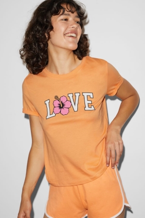C&A ClockhouseFloral T-shirts Damen Orange | AXILV-5408