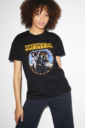 C&A ClockhouseScorpions T-shirts Damen Schwarz | DCNFO-9305