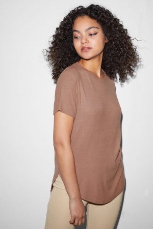 C&A ClockhouseWith Livaeco™ Fibres T-shirts Damen Beige | CEPSD-7048