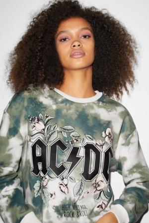C&A Clockhouse Ac/Dc Sweatshirts Damen Dunkelgrün Weiß | JIHAB-1528