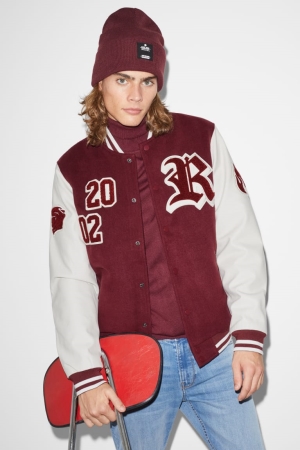 C&A Clockhouse Bomber Jacke Herren Bordeaux | WTFND-7853