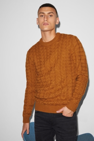 C&A Clockhouse Cable Knit Pattern Jumper Herren Havanna | BJUTP-7506