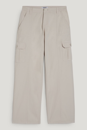 C&A Clockhouse Cargo High Taille Relaxed Fit Hosen Damen Hellbeige | MNSAU-7836