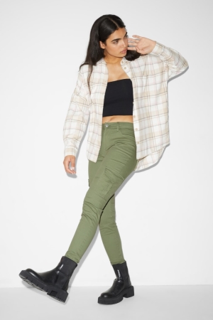 C&A Clockhouse Cargo High Taille Schlank Fit Hosen Damen Grün | AJLUF-2450