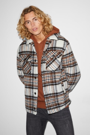 C&A Clockhouse Check Jacke Herren Braun Weiß | SUOBL-4951