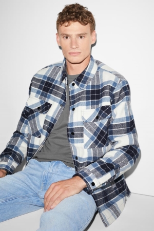 C&A Clockhouse Check Jacke Herren Dunkelblau Weiß | PASDH-3760