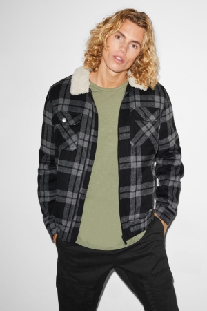 C&A Clockhouse Check Jacke Herren Schwarz Grau | MBVFH-7156