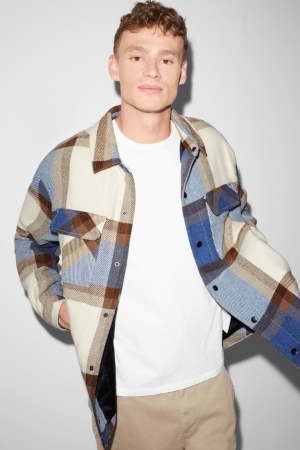 C&A Clockhouse Check Jacke Herren Weiß Blau | HIUGM-7614